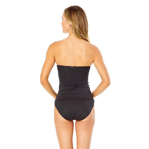 Anne Cole Solid Twist Front Shirred Bandeau Tankini Swim Top Black Large - Picture 3 of 9